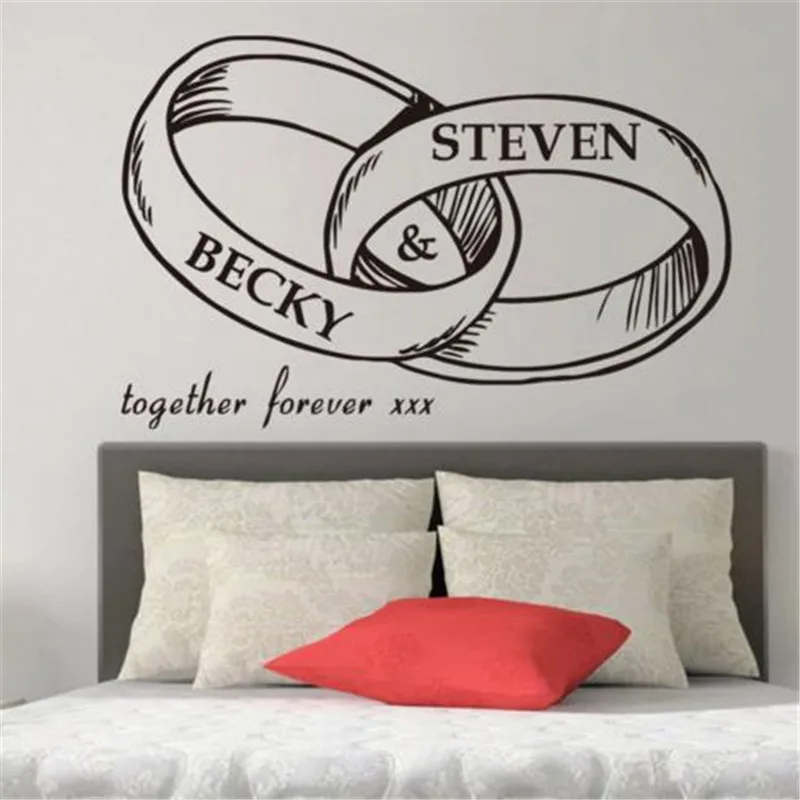 Wedding Rings Romantic Personalised Name Vinyl Wall Sticker Art Decal Together Forever Bedroom Stickers Home Decor Custom Name
Wedding Rings Romantic Personalised Name Vinyl Wall Sticker Art Decal Together Forever Bedroom Stickers Home Decor Custom Name
