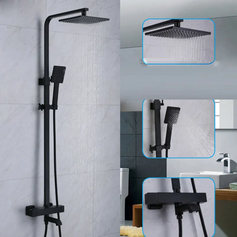 Contemporary black square tube shower set thermostatic faucets square shower head mixer taps 0108
Contemporary black square tube shower set thermostatic faucets square shower head mixer taps 0108