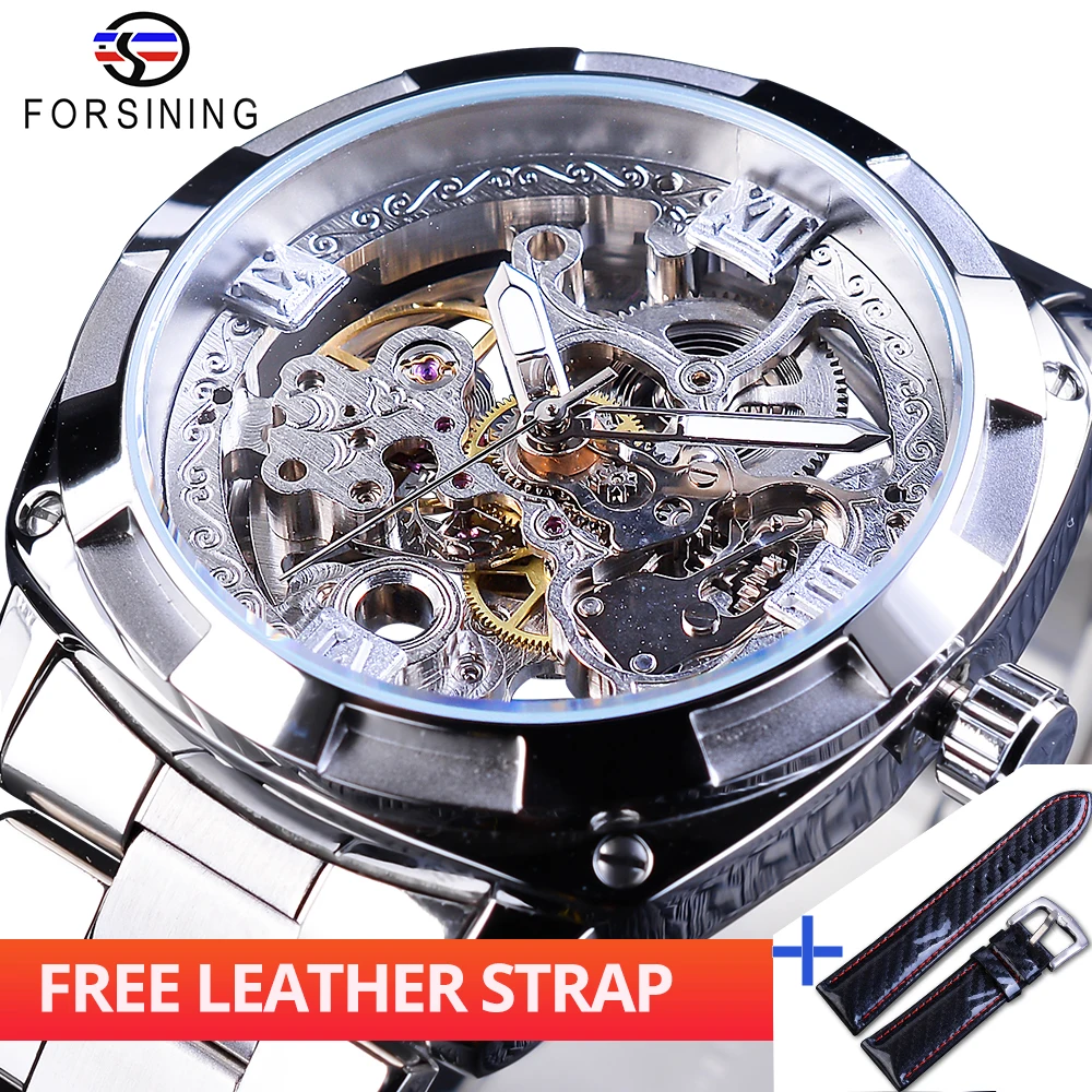 Forsining Watch + Band Set Combination Mechanical Wrist Fashion Silver Men Automatic Watches Luminous Hand Waterproof Male Clock | Наручные