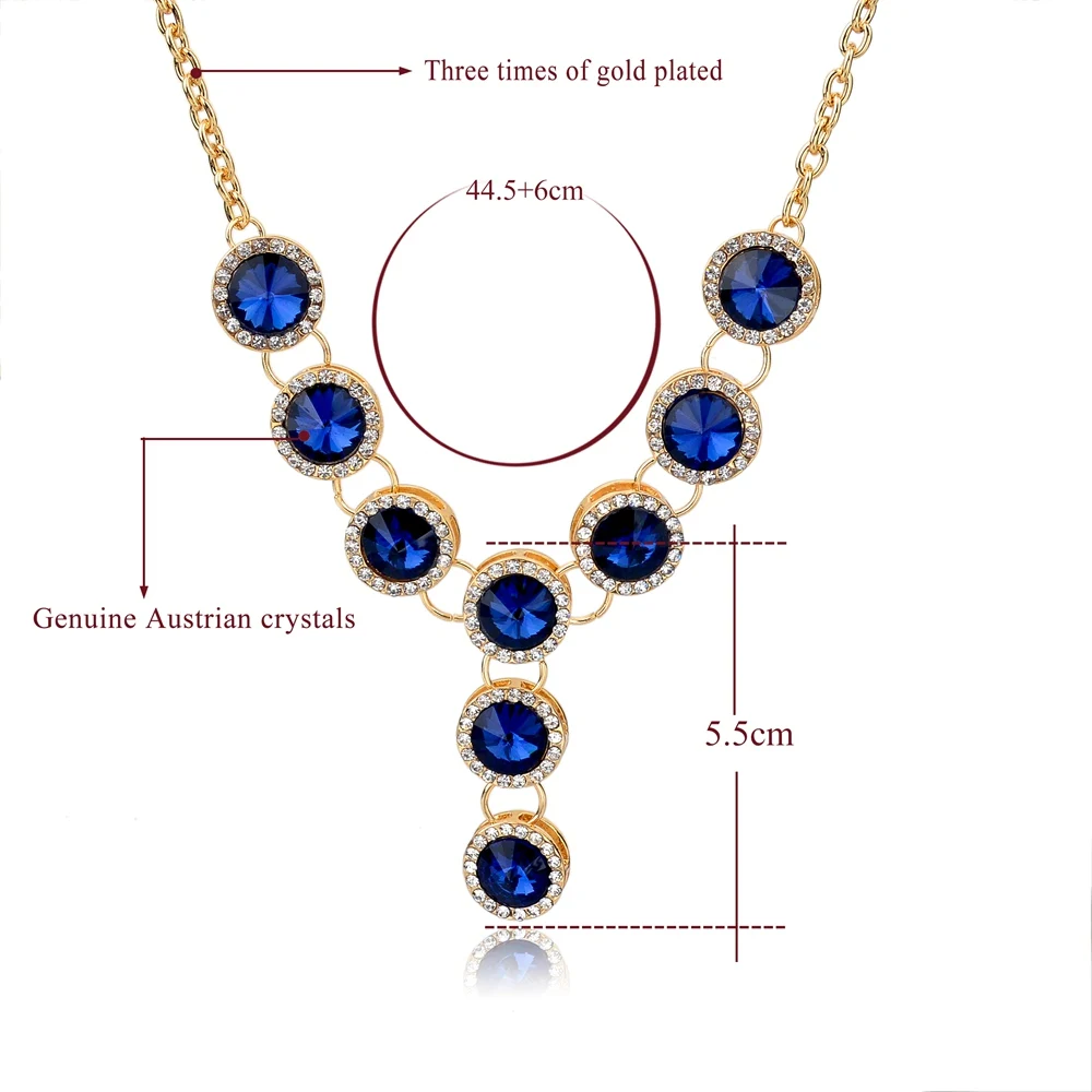 Luxury Blue Gems Rhinestone Maxi Necklaces Pendants Famous Brand Gold Chain Collar Necklace For Women Wedding Jewelry SNE150828 | Украшения