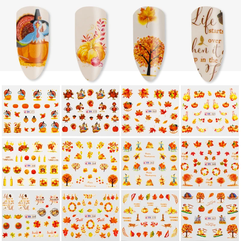 

24pcs Mixed Decal Nail Water Sticker Dream Catcher Autumn Flower Leaf Slider Nail Art Decor Manicure Set