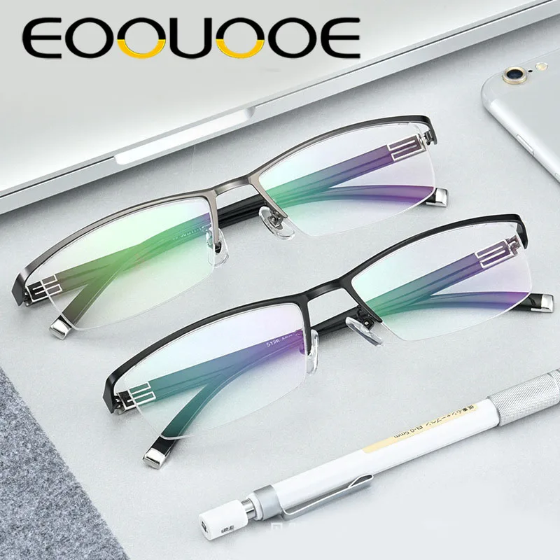 EOOUOOE Для мужчин сплав очки для коррекции зрения полукадра TR90 Óculos Gafas от