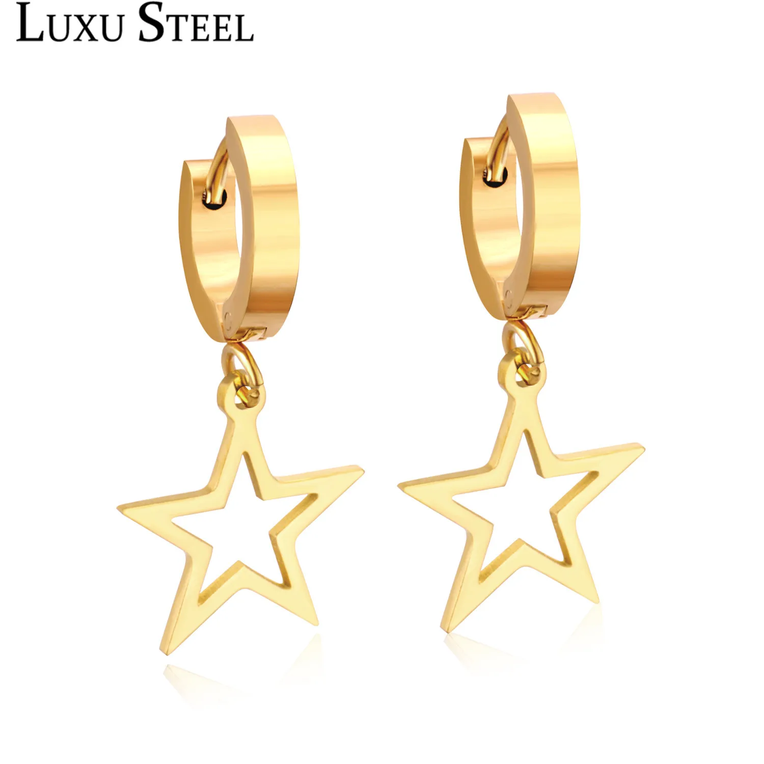 LUXUSTEEL Hoop Earrings 2020 Brinco Party Stainless Steel Gold Color Star Shape Pendants Anti-allergy Earring Fashion Jewelry 
LUXUSTEEL Hoop Earrings 2020 Brinco Party Stainless Steel Gold Color Star Shape Pendants Anti-allergy Earring Fashion Jewelry