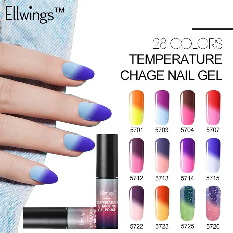 Ellwings 1 шт. температурный сменить гель лак для ногтей 28 цветов замочить от УФ