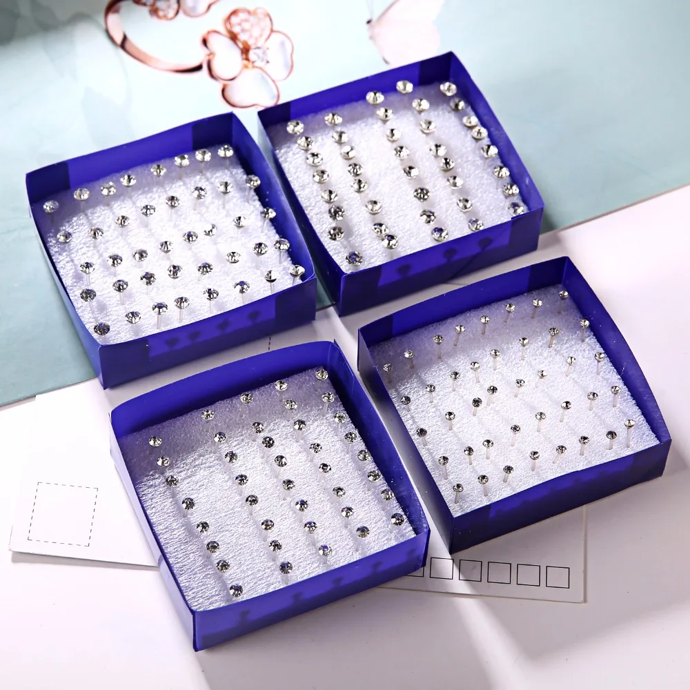 

20 pairs/set White Crystal Stud Earrings Set For Women Jewelry Rhinestones Piercing Earrings kit Pack lots Bijouteria brincos