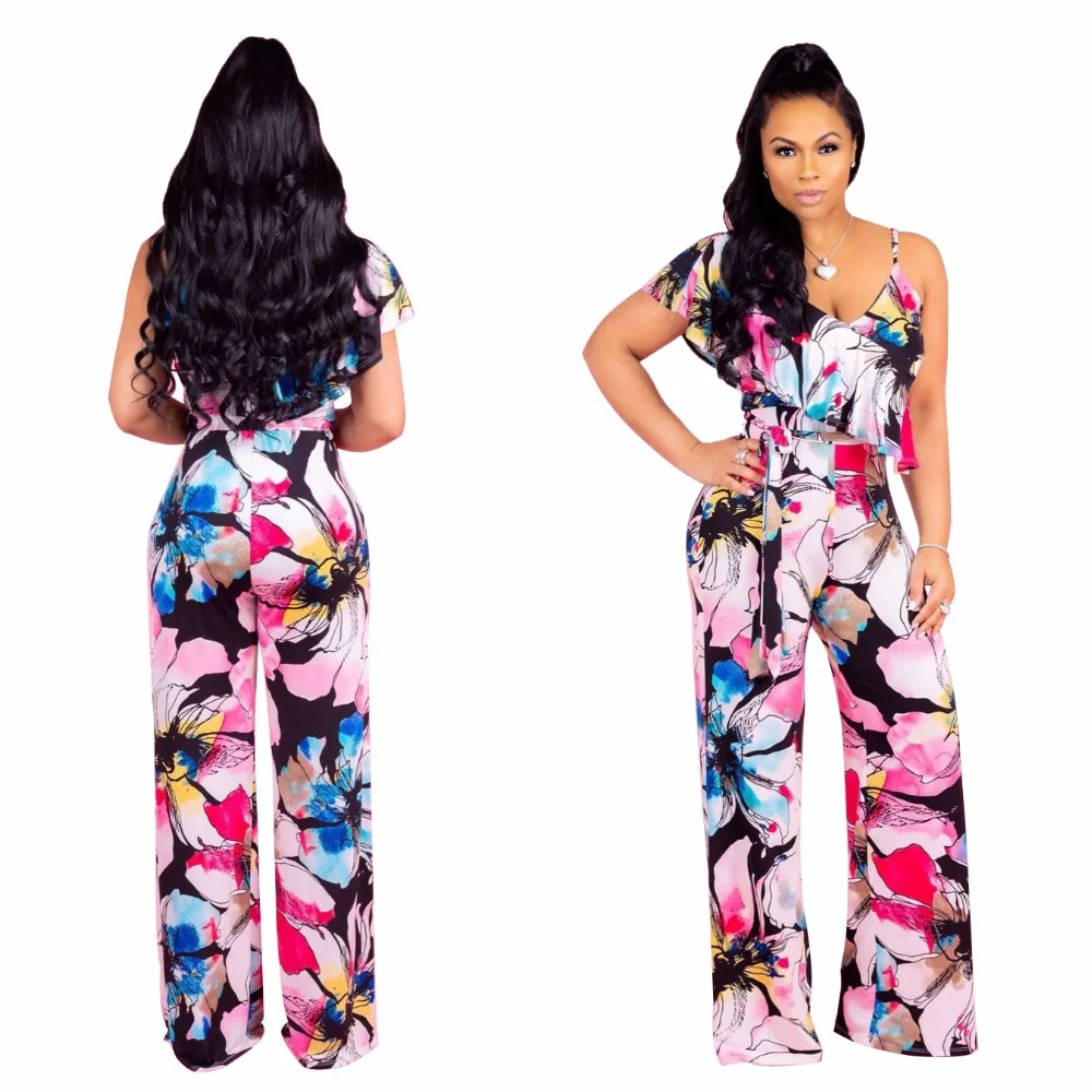 One Shoulder Ruffles Spaghetti Strap Wide Leg Catsuits Blue Rosy Floral Print V Neck Sashes Long Jumpsuit Women Plus Size XXXL
One Shoulder Ruffles Spaghetti Strap Wide Leg Catsuits Blue Rosy Floral Print V Neck Sashes Long Jumpsuit Women Plus Size XXXL
