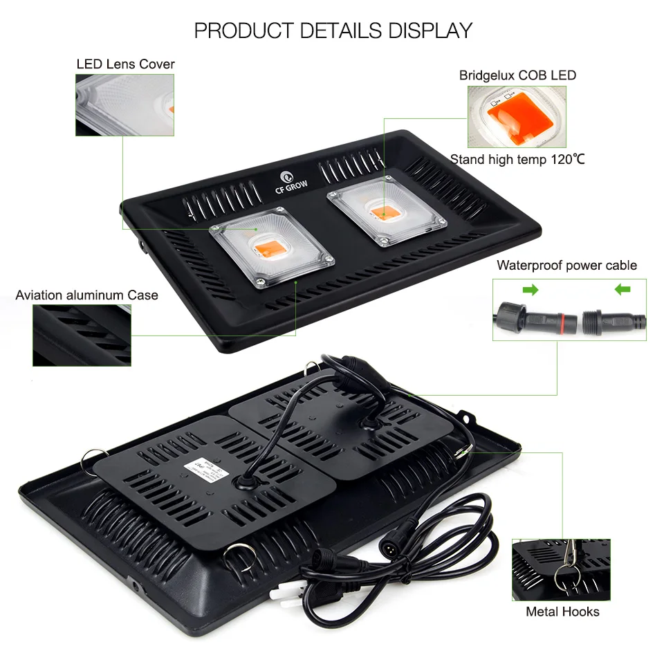 COB Led Grow Light полный спектр 100 Вт 200 водонепроницаемый IP67 для овощей цветов комнатных