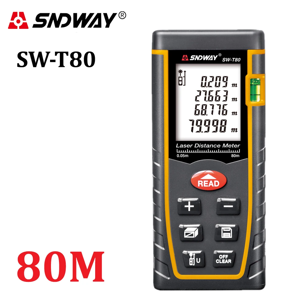 SNDWAY T80 laser distance meter rangefinder 80m 262ft trena laser Bubble level range finder Building measure tape tester Tools
SNDWAY T80 laser distance meter rangefinder 80m 262ft trena laser Bubble level range finder Building measure tape tester Tools