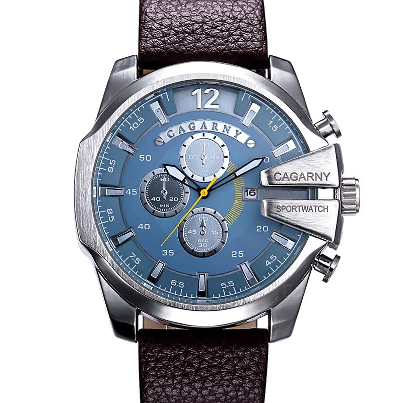 

Mens Quartz Watches Luxury Brand Cagarny Men Leather Watchband Watch Military Wristwatch Date Clock Man Relogio Masculino