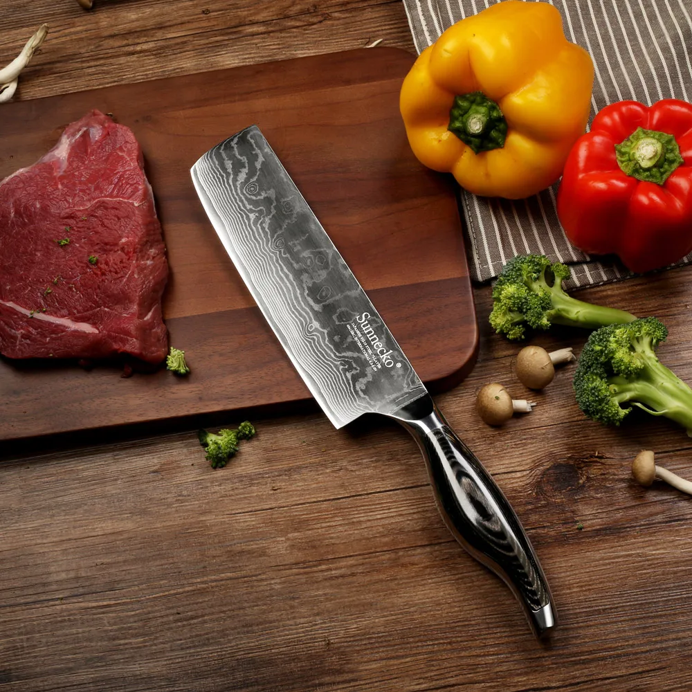 SUNNECKO 7" Cleaver Knife Damascus Japanese VG10 Steel Sharp Blade Chef Kitchen Knives Pakka Wood Handle Meat Cutting Tools
SUNNECKO 7" Cleaver Knife Damascus Japanese VG10 Steel Sharp Blade Chef Kitchen Knives Pakka Wood Handle Meat Cutting Tools