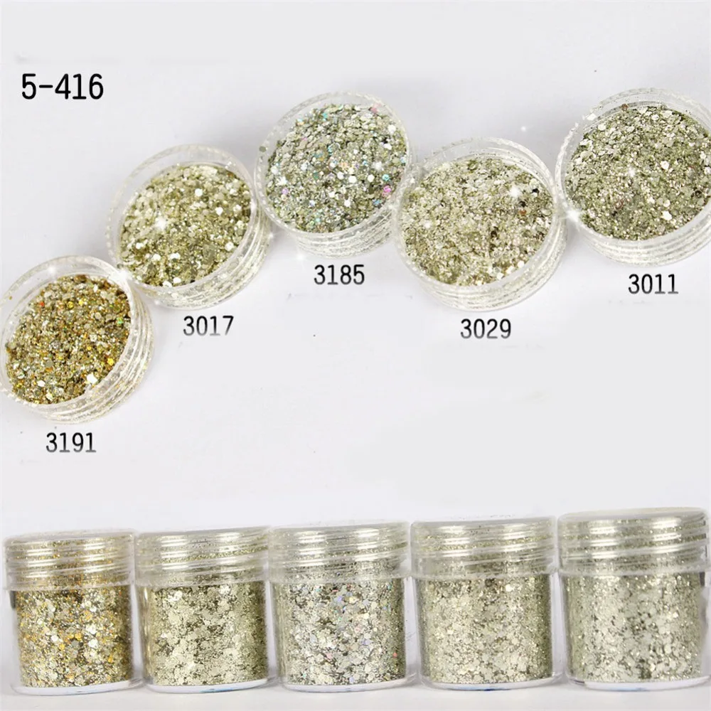Блестки для ногтей цвета шампанского серебра золота 10 мл/коробка|glitter dust|nail glitternail