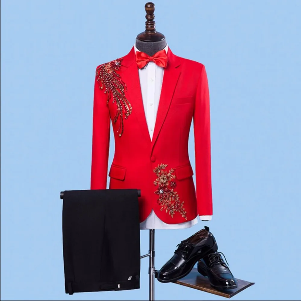 2021 New Slim Men Red Slim Sequins Suits Show Host Ceremonial Dress Groom Groomsmen Wedding Suits Dress Singer Stage Costumes
2021 New Slim Men Red Slim Sequins Suits Show Host Ceremonial Dress Groom Groomsmen Wedding Suits Dress Singer Stage Costumes