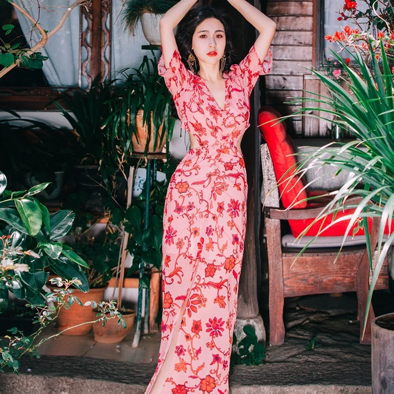 New Floral Print Chiffon Long Dresses Women Boho V-Neck Split Beach Summer Dress Sexy Elegant Slim Fit Maxi Vestidos DD2001
New Floral Print Chiffon Long Dresses Women Boho V-Neck Split Beach Summer Dress Sexy Elegant Slim Fit Maxi Vestidos DD2001