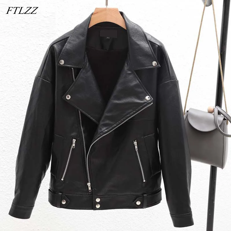 FTLZZ Pu Leather Jacket Spring Autumn Women Fashion Rivet Zipper Turn-down Collar Black Short Faux Leather Punk Jackets
FTLZZ Pu Leather Jacket Spring Autumn Women Fashion Rivet Zipper Turn-down Collar Black Short Faux Leather Punk Jackets