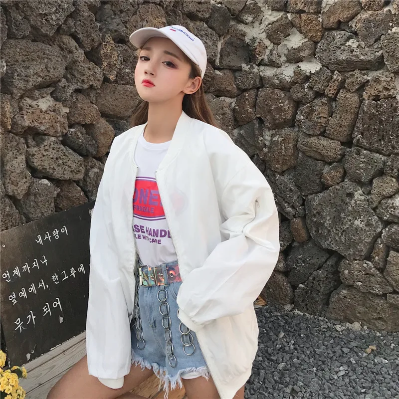 Spring and autumn new women's solid color zipper long-sleeved baseball uniform loose wild jacket female fashion leisure tops | Женская