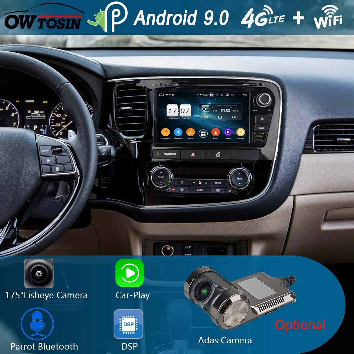 DVD-плеер Автомобильный с 8 "IPS 1280*720 ядер 4 Гб ОЗУ + 64 ПЗУ Android 9 0 для Mitsubishi Outlander 2013-2018