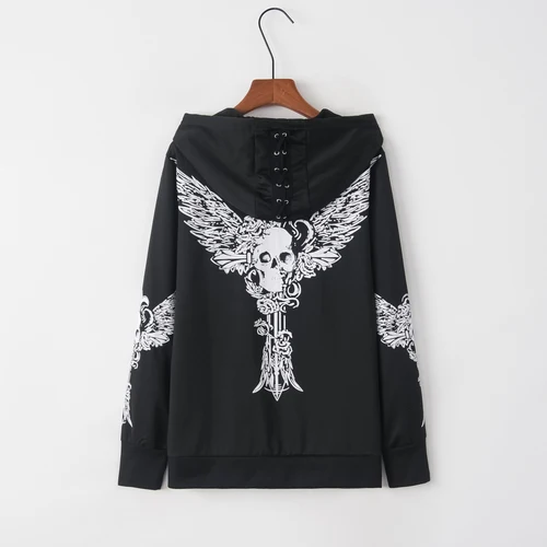 New 2019 Fashion Casual Women Skull Hooded Cardigan Long Zipper Pocket Wings Coat Jacket Casacos Femininos Skull Wings Jackets
New 2019 Fashion Casual Women Skull Hooded Cardigan Long Zipper Pocket Wings Coat Jacket Casacos Femininos Skull Wings Jackets
