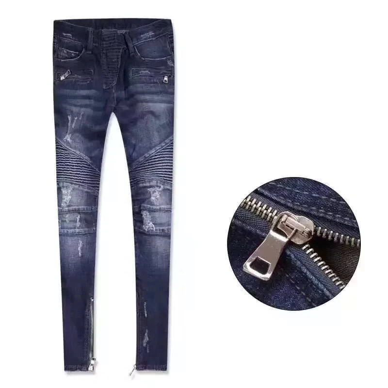 Фото Новые тонкие микро тянущиеся узкие джинсы женские потертые синие брюки карандаш