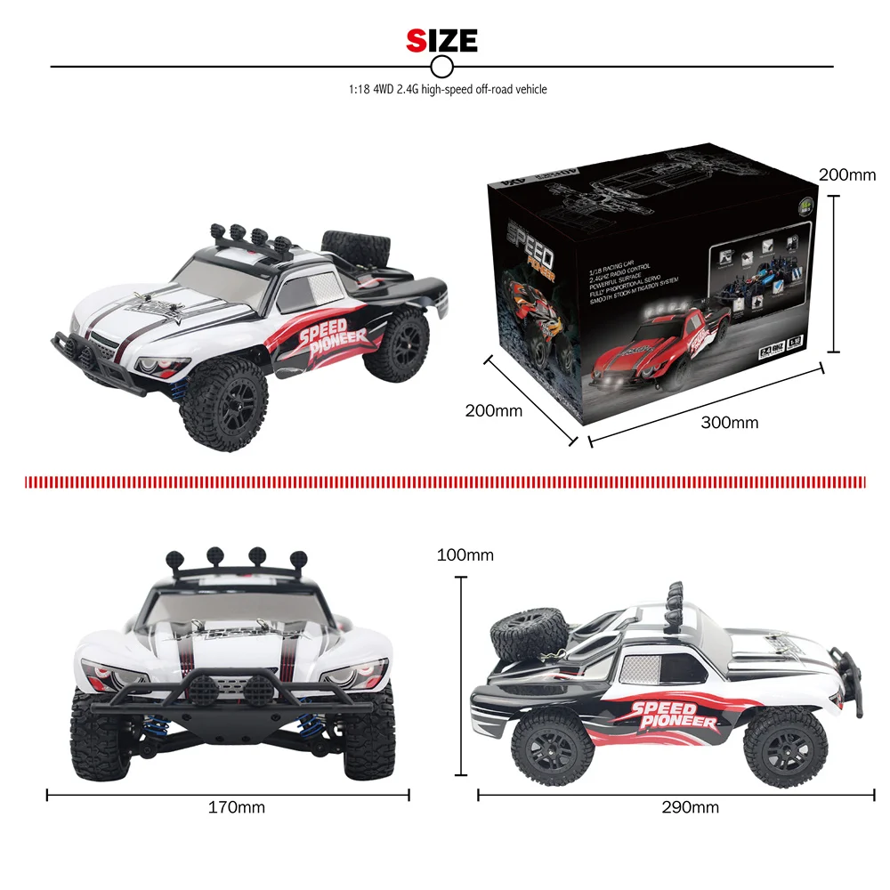 50KM/H 1:18 4WD RC Car 9301 2.4G Machine on the Radio-Controlled Hight Speed Off Road Vehicle Outdoor Racing Gift for Children
50KM/H 1:18 4WD RC Car 9301 2.4G Machine on the Radio-Controlled Hight Speed Off Road Vehicle Outdoor Racing Gift for Children