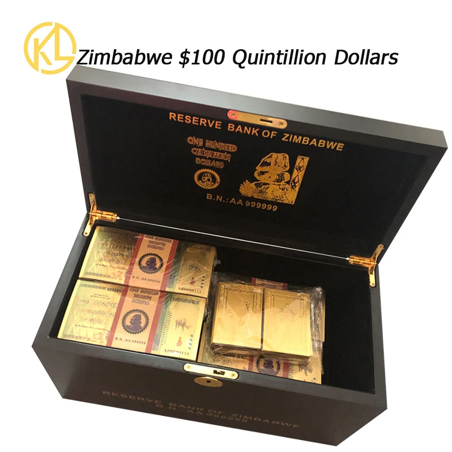 wholesale 1-10 pcs boxes One Hundred Trillion/Quintillion Dollars Zimbabwe Gold Banknote with UV light in wooden box
wholesale 1-10 pcs boxes One Hundred Trillion/Quintillion Dollars Zimbabwe Gold Banknote with UV light in wooden box