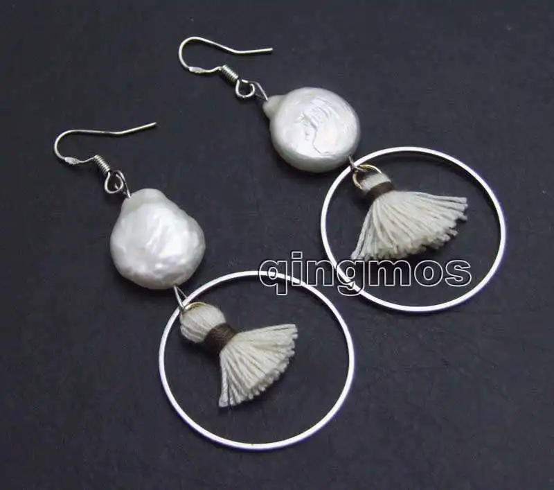 13-14mm White Coin natural Pearl with White Metal Ring and White Tassel Earring-ear640 wholesale/retail Free ship
13-14mm White Coin natural Pearl with White Metal Ring and White Tassel Earring-ear640 wholesale/retail Free ship