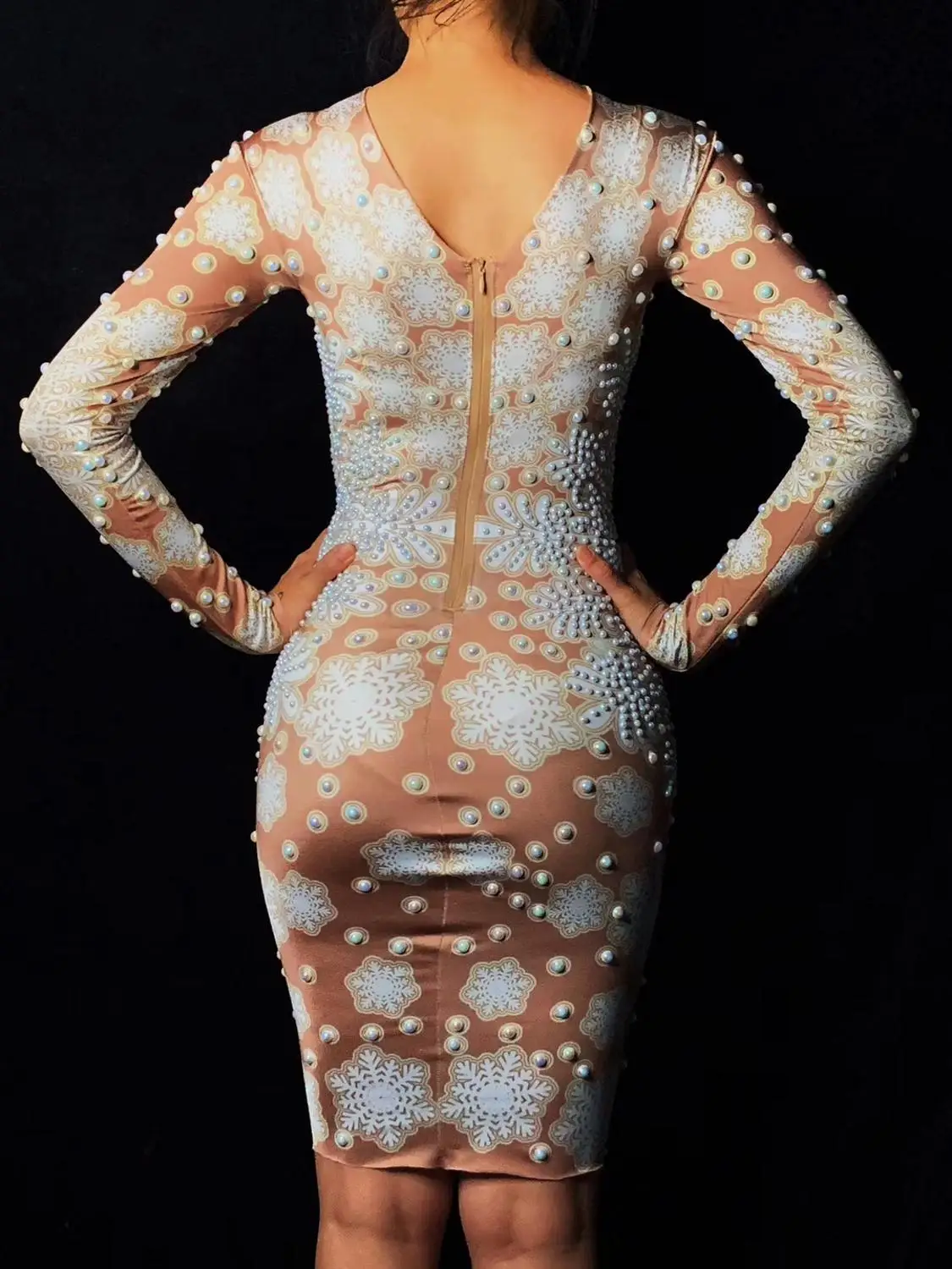 Cocktail Party Women Elegant Style Knee Length Dress Fashion Slim Singer Costumes Print Long Sleeve Stage Costumes Dress
Cocktail Party Women Elegant Style Knee Length Dress Fashion Slim Singer Costumes Print Long Sleeve Stage Costumes Dress