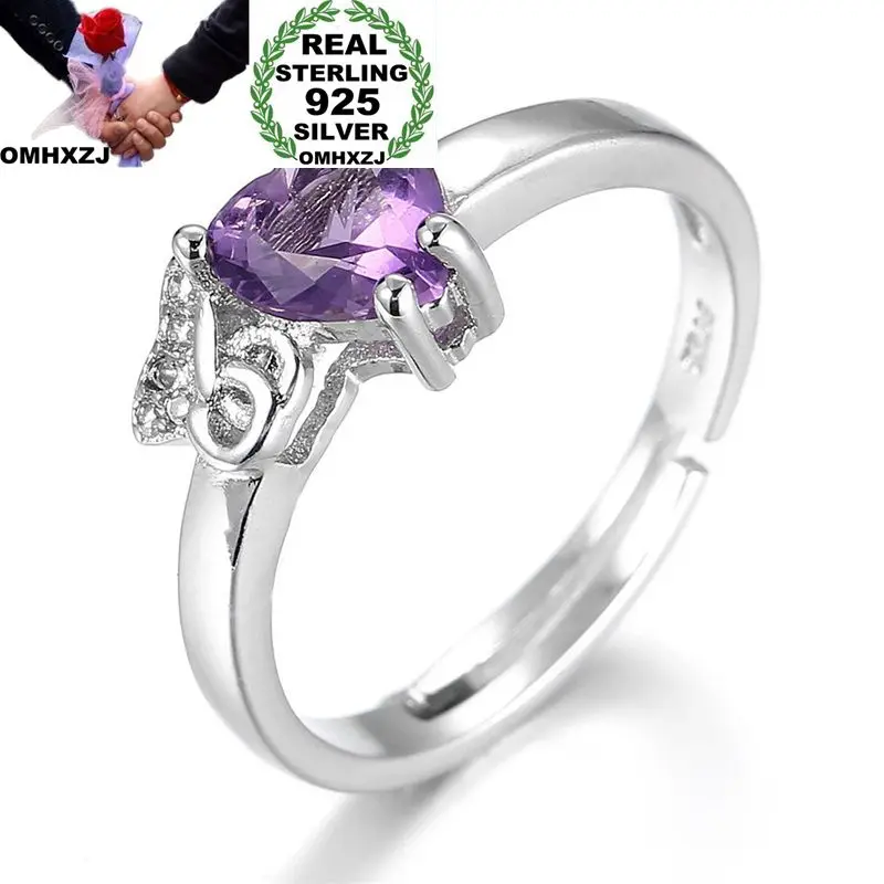 

OMHXZJ Wholesale European Fashion Woman Man Party Wedding Gift Heart Purple Amethyst AAA Zircon 925 Sterling Silver Ring RR275