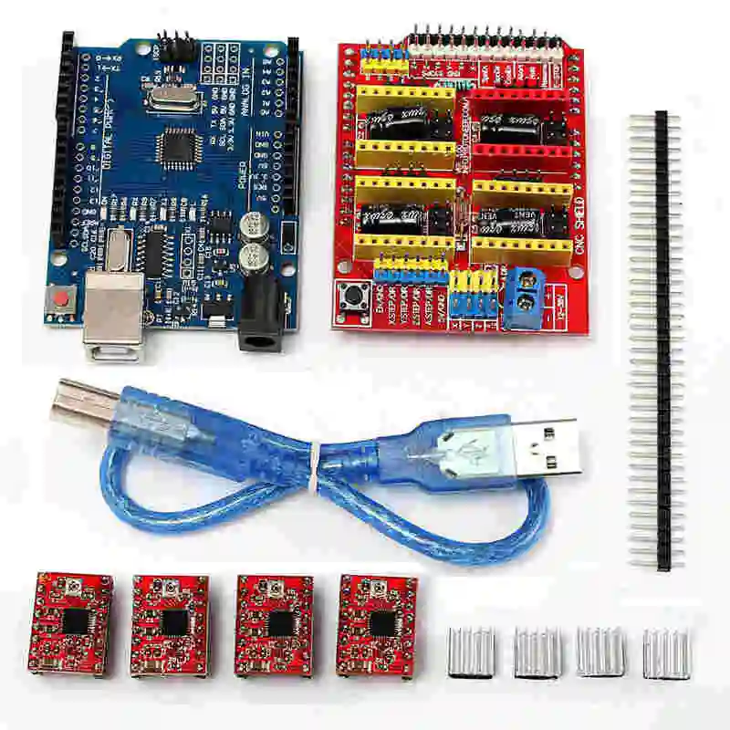 Стартовый комплект 3d принтера + драйвер 4xA4988 UNO R3 с USB кабелем плата расширения чпу