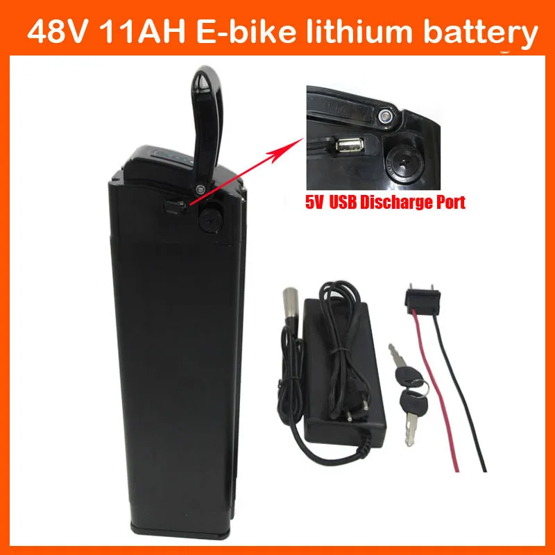 48V 500W Lithium Silver Fish Battery Pack 48V 11AH Ebike Batterie with 5V USB Port 54.6V 2A charger and 15A BMS bottom discharge
48V 500W Lithium Silver Fish Battery Pack 48V 11AH Ebike Batterie with 5V USB Port 54.6V 2A charger and 15A BMS bottom discharge