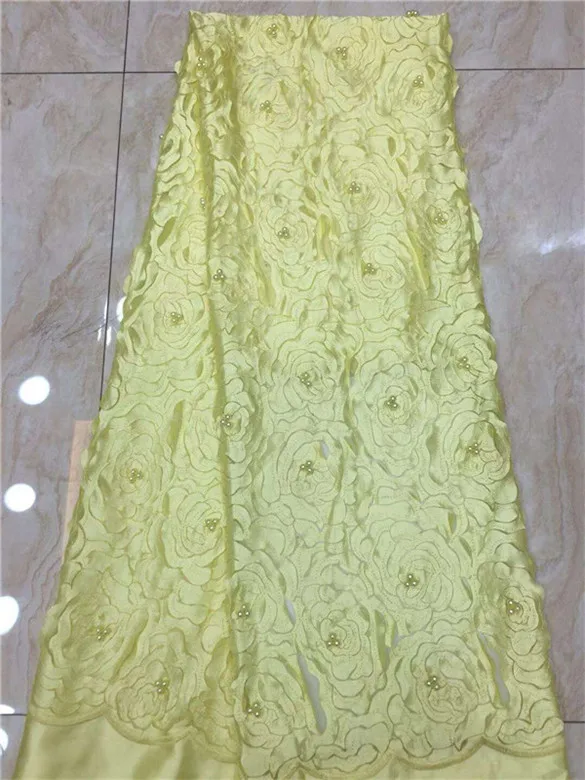 Высококачественная нигерийская 3D Свадебная кружевная ткань желтые последние