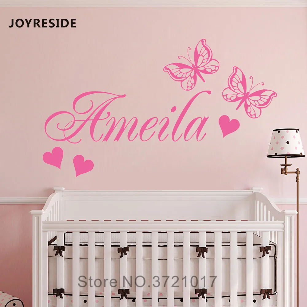 

JOYRESIDE Butterflies With Girls Personalized Name Wall Decal Vinyl Sticker Home Girls Bedroom Decor Interior Decor Mural A593