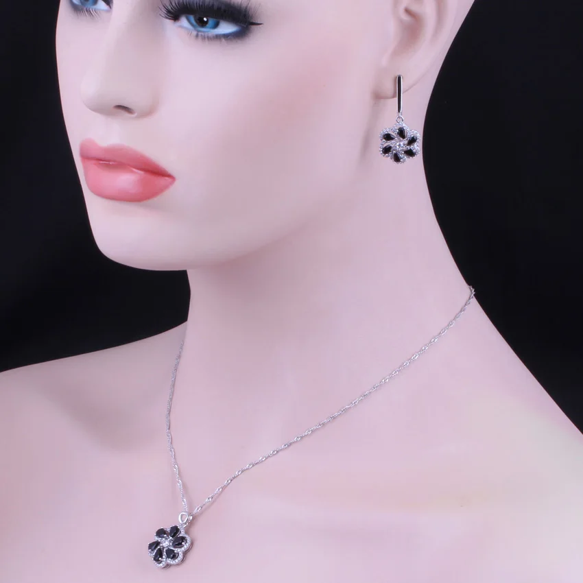 Distinctive Black Cubic Zirconia White CZ Silver Plated Jewelry Sets Earrings Pendant Chain V0019
Distinctive Black Cubic Zirconia White CZ Silver Plated Jewelry Sets Earrings Pendant Chain V0019