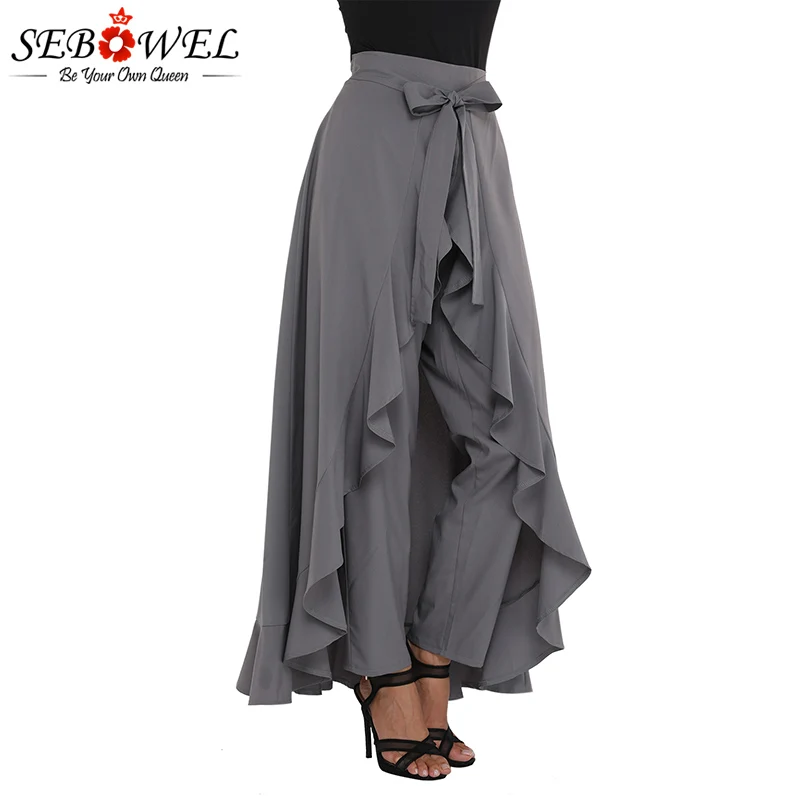 SEBOWEL Women Wide Leg Pants Grey Chiffon Palazzo Pants Pantalones Trousers Female Plus Size High Waist Tie Ruffle Black Pants
SEBOWEL Women Wide Leg Pants Grey Chiffon Palazzo Pants Pantalones Trousers Female Plus Size High Waist Tie Ruffle Black Pants