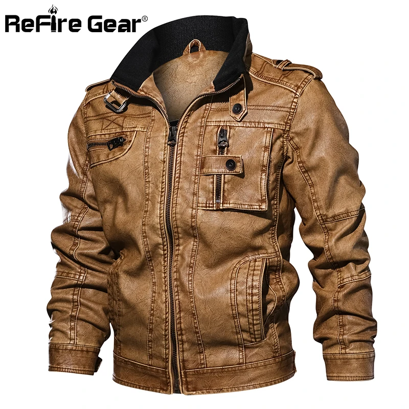 ReFire Gear Men's PU Leather Jacket Winter Military Pilot Bomber Jackets Autumn Fashion Outerwear Motorcycle Biker Leather Coat
ReFire Gear Men's PU Leather Jacket Winter Military Pilot Bomber Jackets Autumn Fashion Outerwear Motorcycle Biker Leather Coat