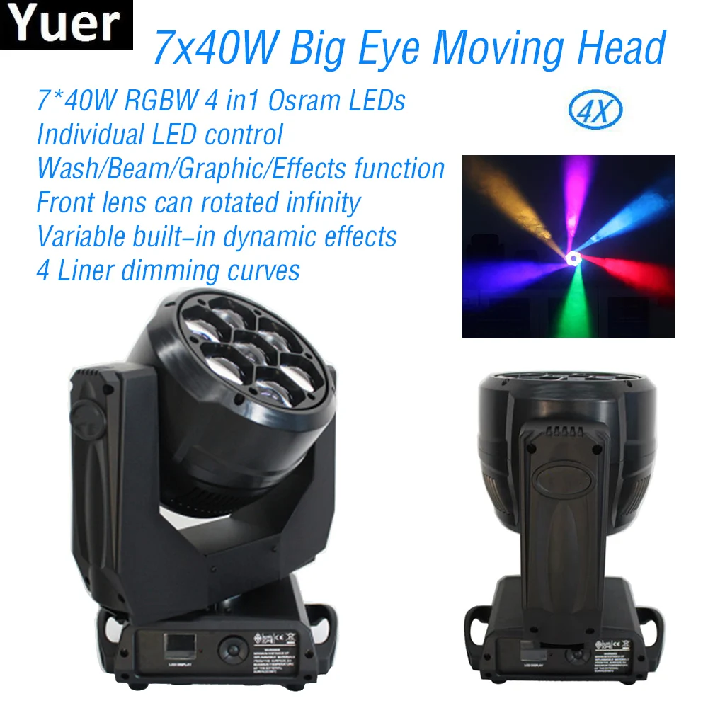 4Pcs/Lot 7x40W Big Eye Moving Head Light LED Rotated Infinity Spot Wash Beam DMX512 Control DJ Disco Stage Lights Party Club
4Pcs/Lot 7x40W Big Eye Moving Head Light LED Rotated Infinity Spot Wash Beam DMX512 Control DJ Disco Stage Lights Party Club