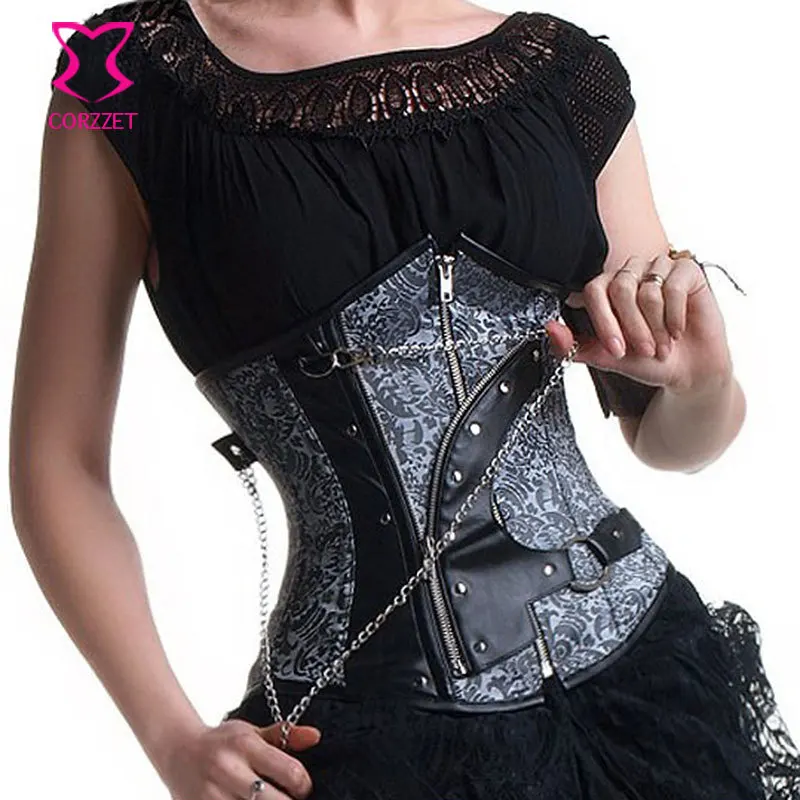 Corzzet Gray Leather Zipper Belt Steel Boned Underbust Steampunk Corsets And Bustiers Waist Trainer Women Gothic Corset Cincher
Corzzet Gray Leather Zipper Belt Steel Boned Underbust Steampunk Corsets And Bustiers Waist Trainer Women Gothic Corset Cincher