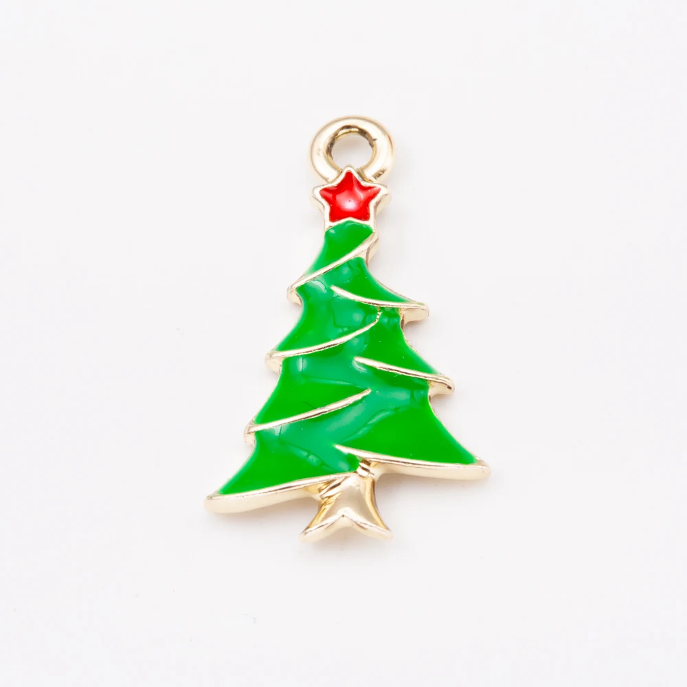 

10pcs tree Christmas Drip oil zinc alloy Charms Enamel Pendant Earrings Accessories for Ornaments DIY Material JQ600014