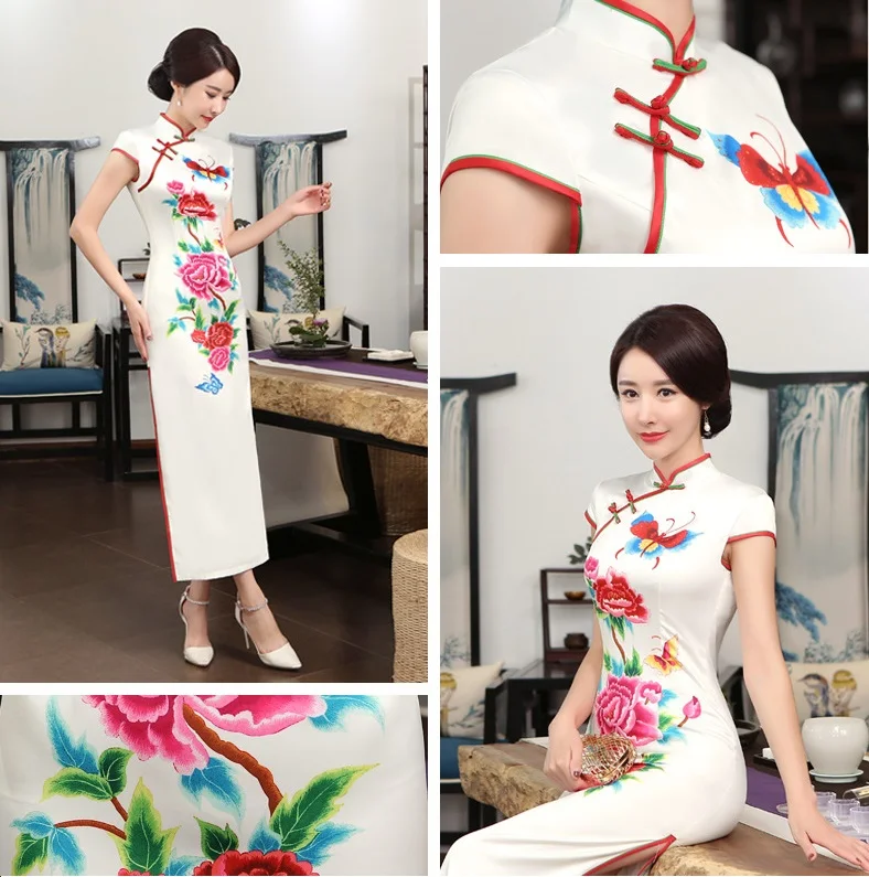 Chinese National Long Dress Women's Silk Cheongsam S to 3XL