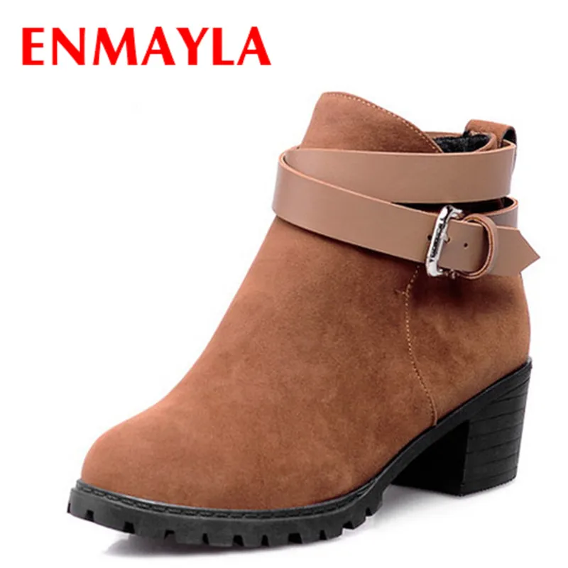 ENMAYLA Spring Autumn Flock Short Boots Women Med Heel Buckle Ankle Boots Womens Shoes Brown Wine Red Black Shoes Woman
ENMAYLA Spring Autumn Flock Short Boots Women Med Heel Buckle Ankle Boots Womens Shoes Brown Wine Red Black Shoes Woman