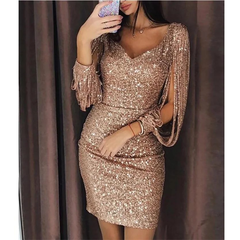 European and American fashion sexy ladies dress sequin embroidery dress V-neck long-sleeved tassel dress AL181222
European and American fashion sexy ladies dress sequin embroidery dress V-neck long-sleeved tassel dress AL181222