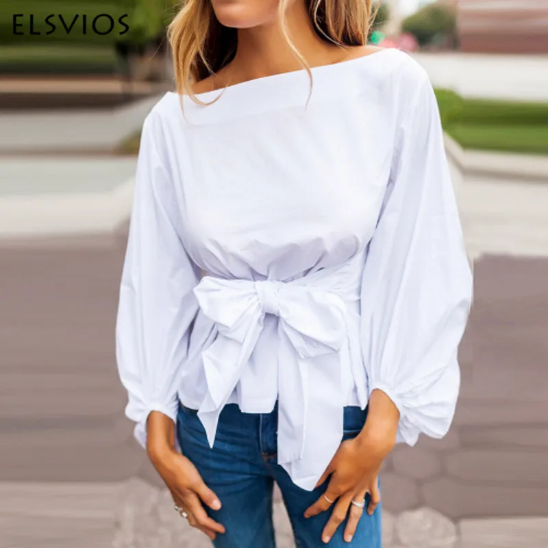 ELSVIOS 2018 Spring Chiffon Blouse Shirt women Sexy slash neck Bandage Bow Tie Tops lady Casual Puff Sleeve solid Blouses Blusa
ELSVIOS 2018 Spring Chiffon Blouse Shirt women Sexy slash neck Bandage Bow Tie Tops lady Casual Puff Sleeve solid Blouses Blusa