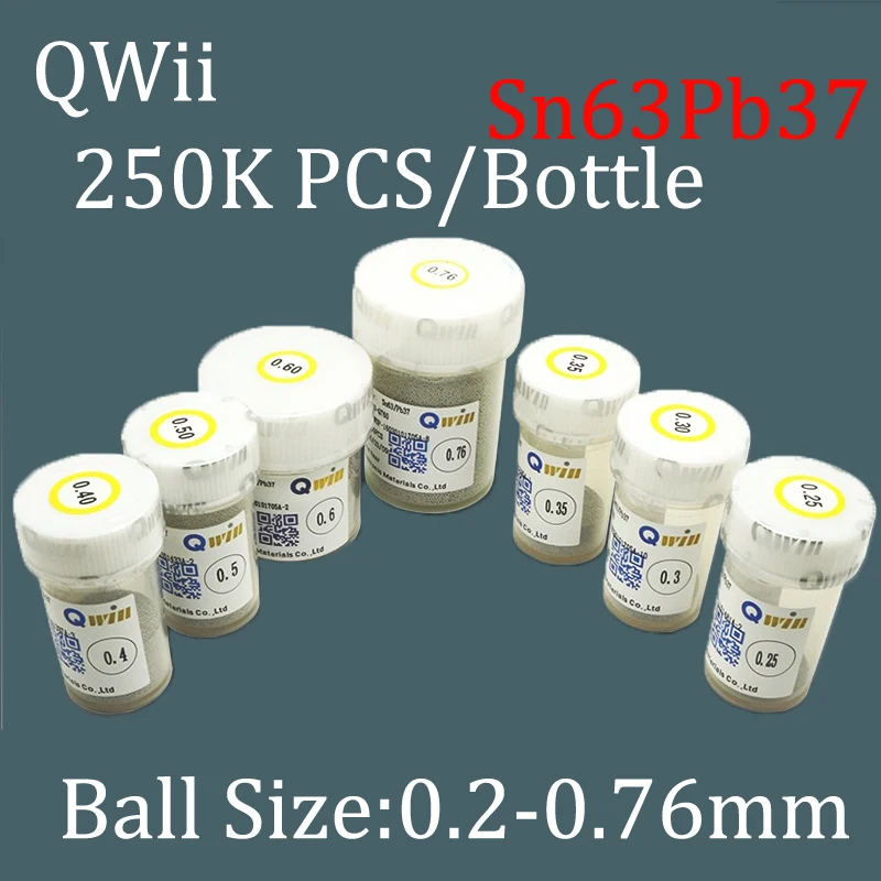 Sn63Pb37 Qwii 250k/bottle 0.2 0.25 0.3 0.34 0.4 0.45 0.5 0.55 0.6 0.65 0.76mm BGA Solder Balls Leaded for Reballing Rework
Sn63Pb37 Qwii 250k/bottle 0.2 0.25 0.3 0.34 0.4 0.45 0.5 0.55 0.6 0.65 0.76mm BGA Solder Balls Leaded for Reballing Rework