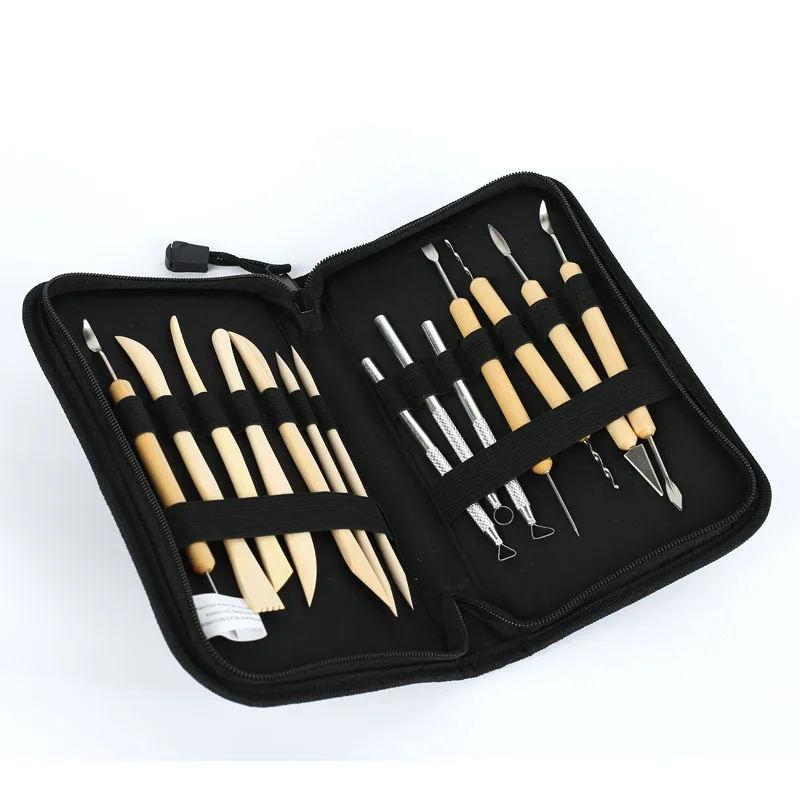 14 Pcs set of Clay Modeling Tools with High Quality Wooden and Black Oxford Bag Package. | Канцтовары для офиса и дома