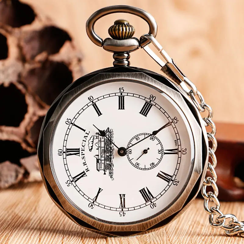 Luxury Open Face Train Big Dial Roman Numers Mechanical Skeleton Pocket Watch Steampunk Hand Winding Watch Men Women Chain Gift
Luxury Open Face Train Big Dial Roman Numers Mechanical Skeleton Pocket Watch Steampunk Hand Winding Watch Men Women Chain Gift