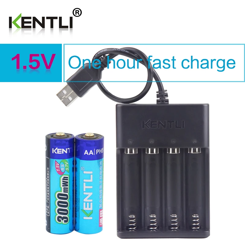 KENTLI 2pcs AA 1.5V 3000mWh lithium li-ion rechargeable batteries battery + 4 slots polymer li-ion battery charger
KENTLI 2pcs AA 1.5V 3000mWh lithium li-ion rechargeable batteries battery + 4 slots polymer li-ion battery charger
