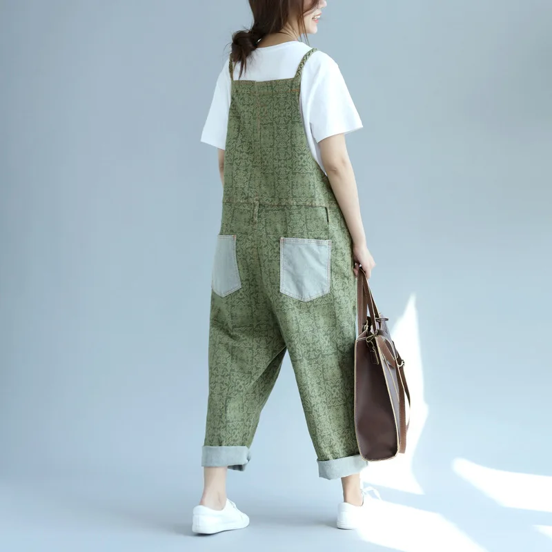 Female Green Casual Printing Stitching Bib Jumpsuits Women Loose Versatile Nine Points Pants
Female Green Casual Printing Stitching Bib Jumpsuits Women Loose Versatile Nine Points Pants