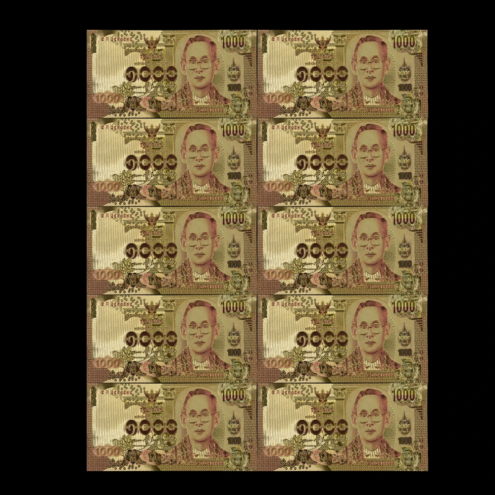 10pcs/lot 24k Colorful Thai Gold Banknote 1000 Baht Gold Foil Money Double Sided Printing Currency Paper Collection and Gifts
10pcs/lot 24k Colorful Thai Gold Banknote 1000 Baht Gold Foil Money Double Sided Printing Currency Paper Collection and Gifts