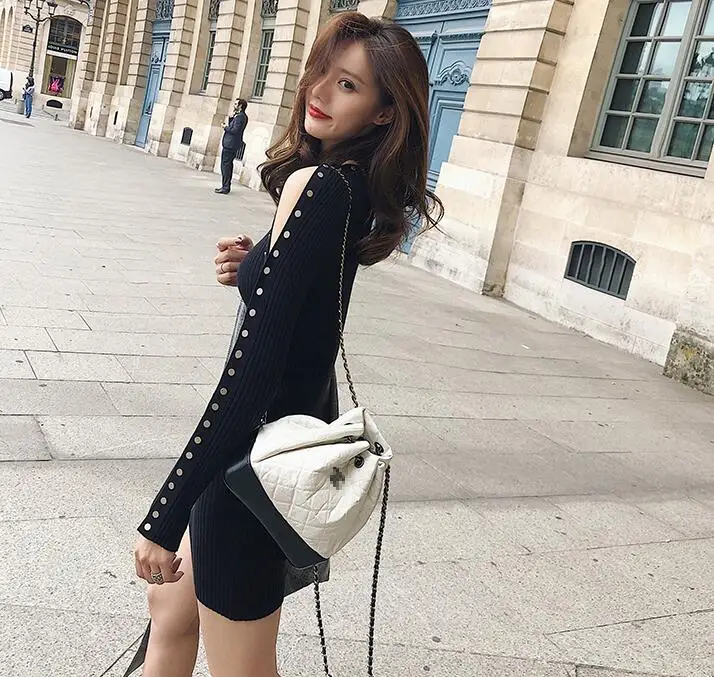 Autumn Women O-Neck Long Sleeve Off Shoulder Knit Knitwear Sexy Short Party Pencil Dress Black
Autumn Women O-Neck Long Sleeve Off Shoulder Knit Knitwear Sexy Short Party Pencil Dress Black