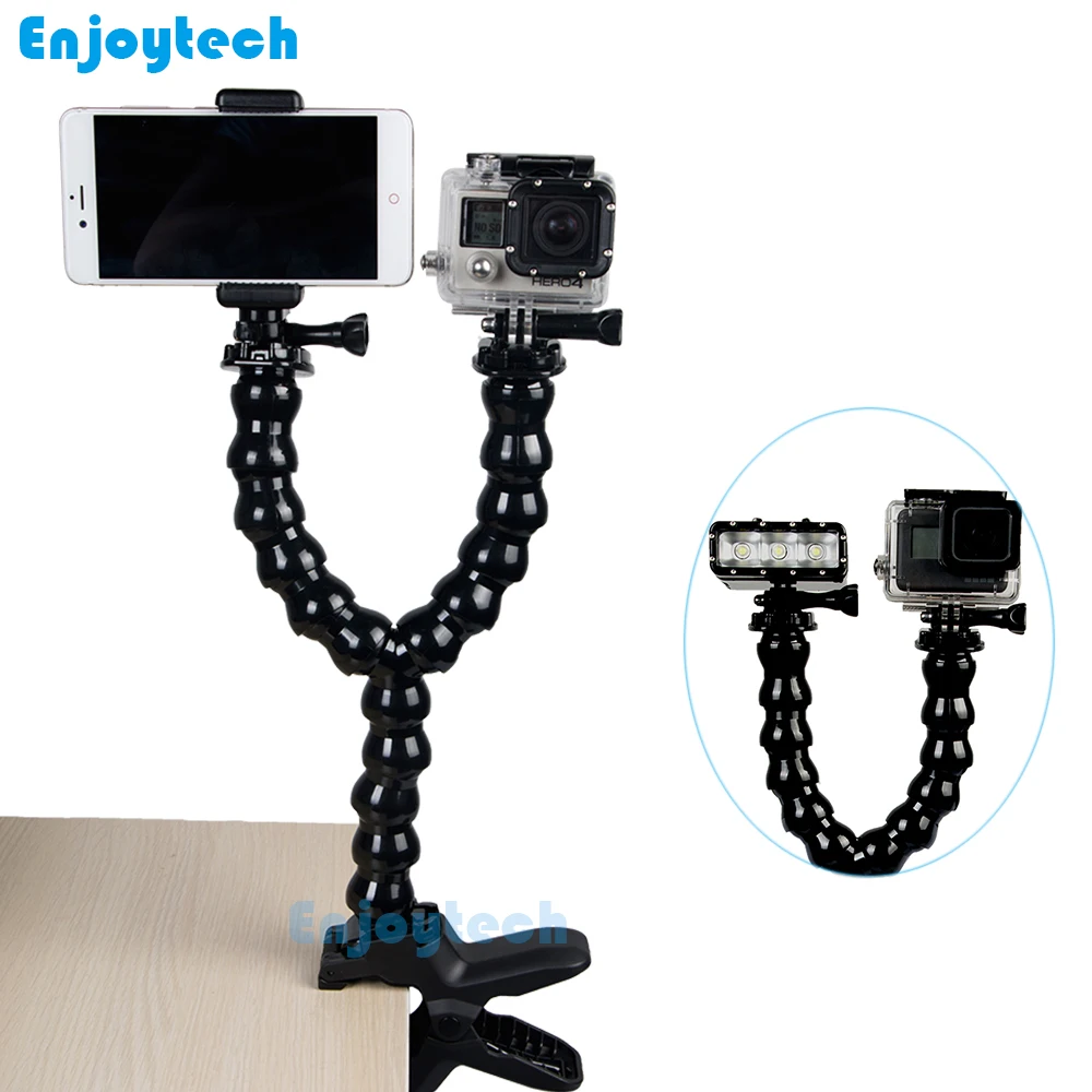 

New Flexible Monopod with Dual Head For Gopro Cameras Phones Mini Tripod Selfie Stick Goose Neck For Blogger Video Recording