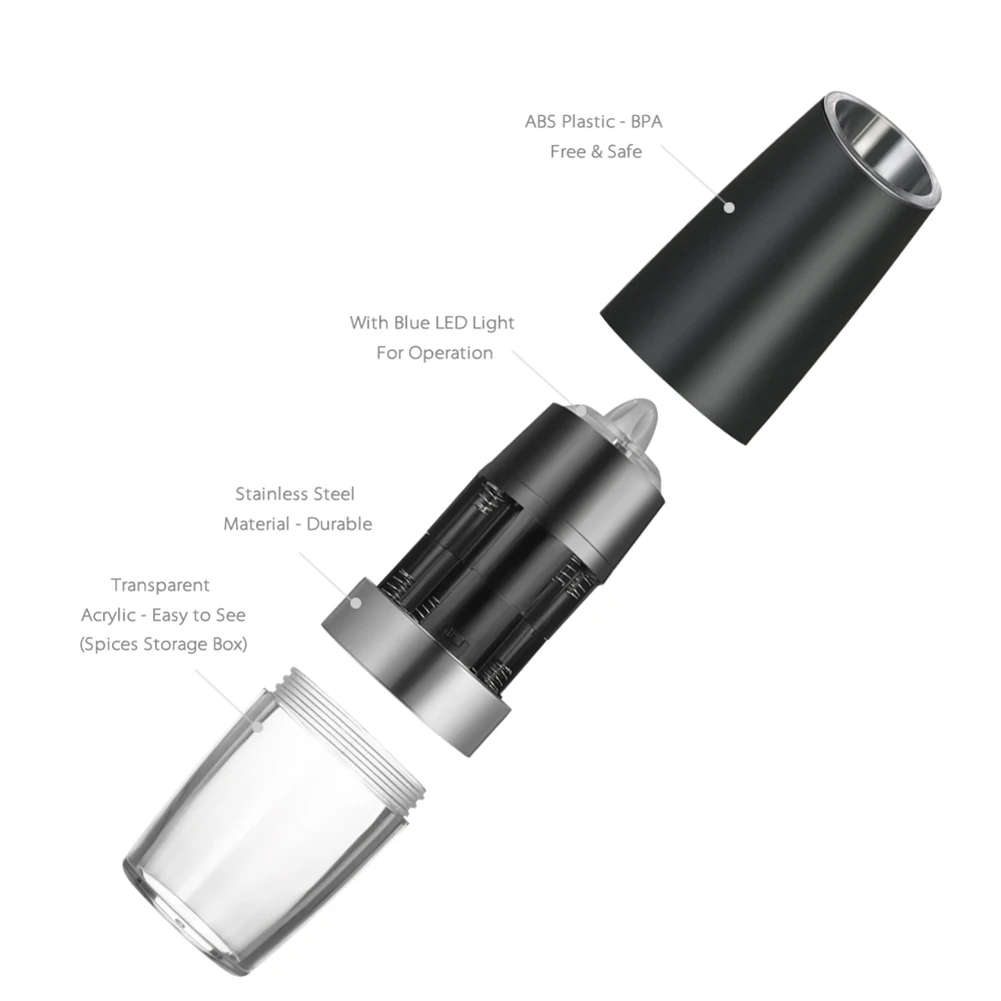 High Quality Electric Induction Stainless Steel Grinder Salt Pepper Mill Grinder Kitchen Tools Grinding for Restaurant Cooking
High Quality Electric Induction Stainless Steel Grinder Salt Pepper Mill Grinder Kitchen Tools Grinding for Restaurant Cooking